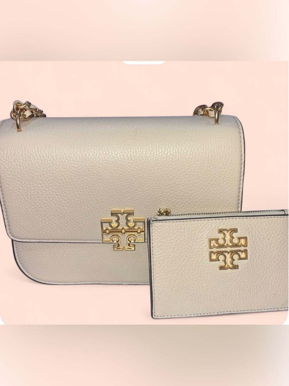 Tory Burch Cream Pebbled Leather Crossbody including small wallet